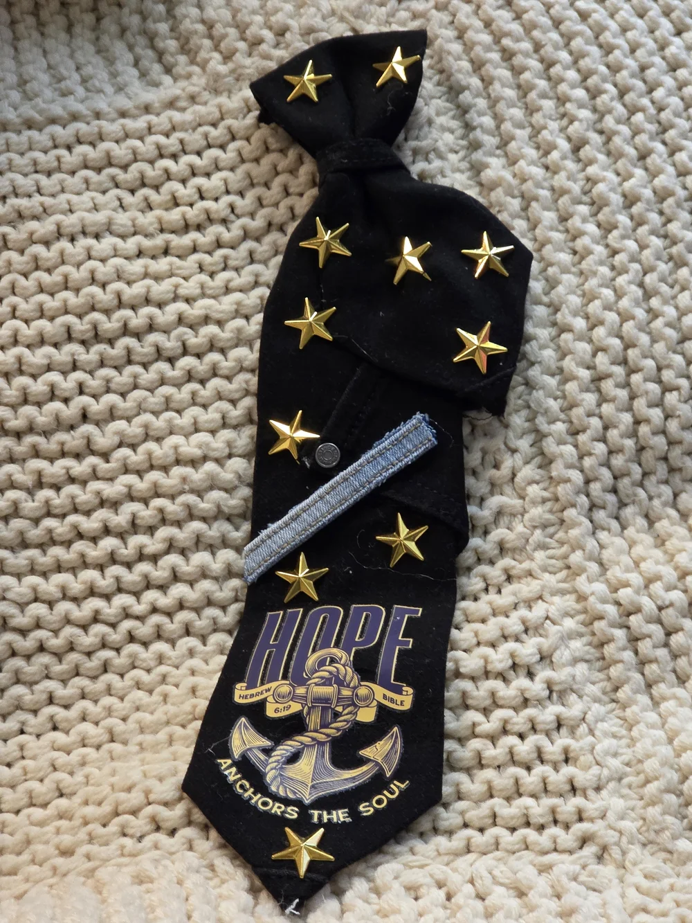 Hope Anchors the Soul Black Kids Headwrap with Gold Stars